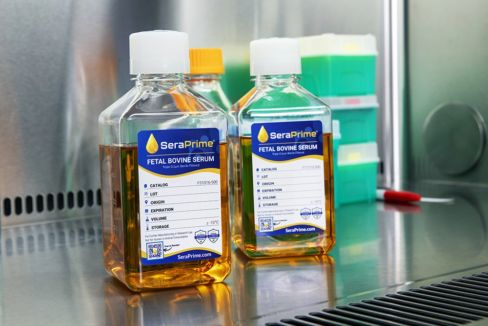 bottles of serum in a lab
