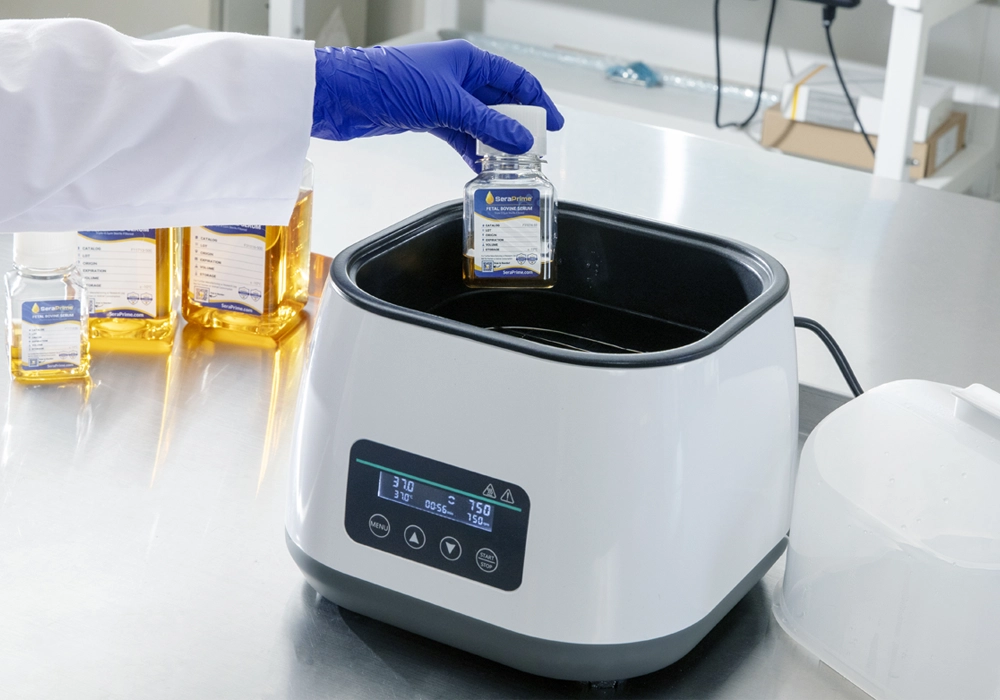 serum being heated up in a lab